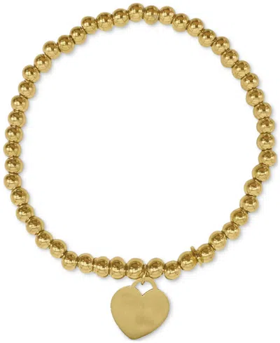 Adornia Heart Charm Beaded Stretch Bracelet In Gold
