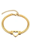 Adornia Heart Charm Curb Chain Bracelet