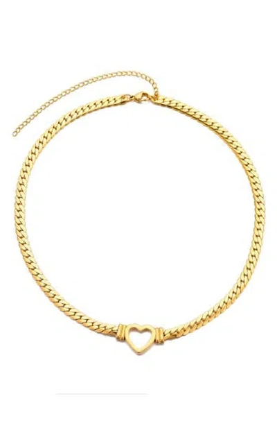 Adornia Heart Charm Curb Chain Necklace In Gold