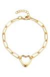 Adornia 14k Gold Plated Paperclip Chain Outline Heart Bracelet