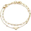 Adornia Heart Charm Set Of 2 Chain Bracelets In Gold