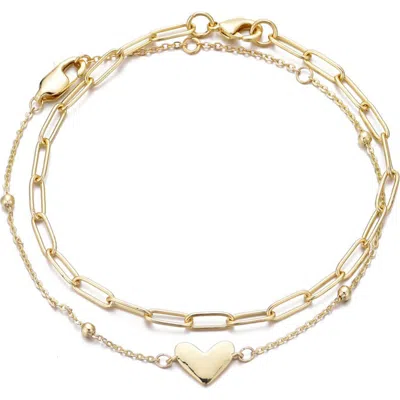 Adornia Heart Charm Set Of 2 Chain Bracelets In Gold