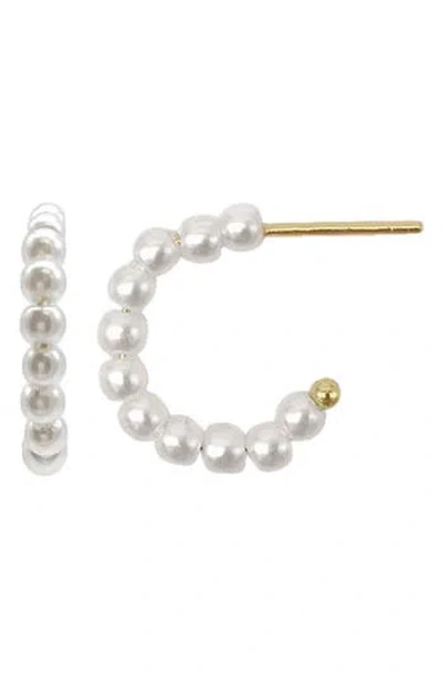 Adornia 14k Gold Plated Pearl Huggie Hoops In White