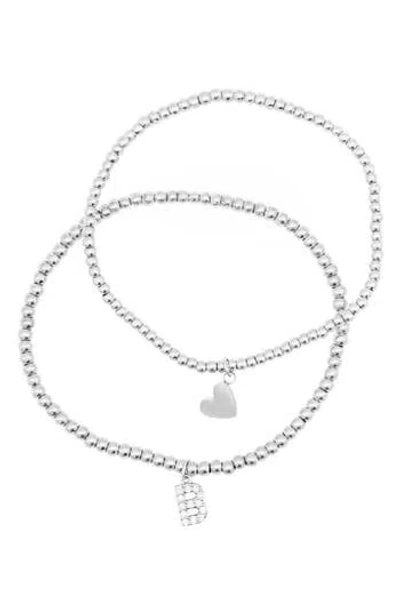 Adornia Initial & Heart 2-pack Stretch Bracelets In Silver-b
