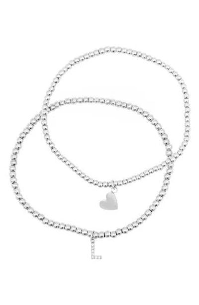 ADORNIA ADORNIA INITIAL & HEART 2-PACK STRETCH BRACELETS