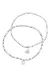 Adornia Silver Stretch With Mini Crystal Initial Bracelet Set In Silver-m