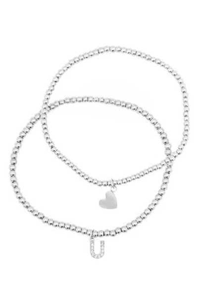ADORNIA ADORNIA INITIAL & HEART 2-PACK STRETCH BRACELETS