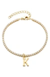 Adornia 14k Gold Plated Tennis Bracelet With Initial Charm In Gold