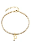 Adornia 14k Gold Plated Tennis Bracelet With Initial Charm In Gold