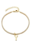 Adornia 14k Gold Plated Tennis Bracelet With Initial Charm In Gold