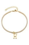 Adornia 14k Gold Plated Tennis Bracelet With Initial Charm In Gold