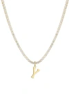 Adornia Initial Charm Tennis Necklace In Gold