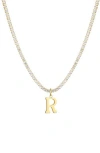 Adornia Initial Charm Tennis Necklace In Gold