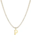 Adornia Initial Charm Tennis Necklace In Gold