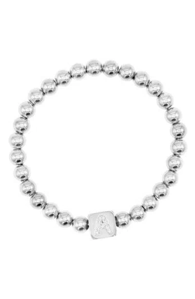 Adornia Initial Cube Bead Stretch Bracelet In Silver-a