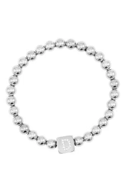 Adornia Initial Cube Bead Stretch Bracelet In Silver-d