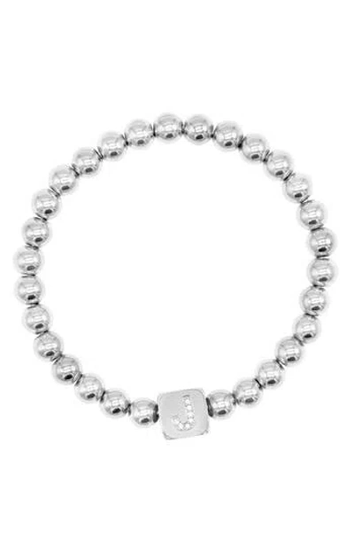 Adornia Initial Cube Bead Stretch Bracelet In Silver-j