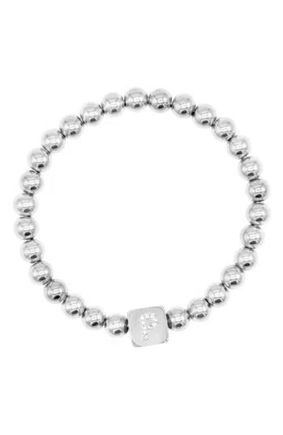 Adornia Initial Cube Bead Stretch Bracelet In Silver-p