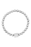 Adornia Initial Cube Bead Stretch Bracelet In Silver-r