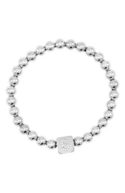 Adornia Initial Cube Bead Stretch Bracelet In Silver-s