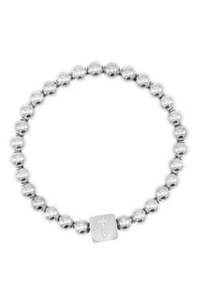 Adornia Initial Cube Bead Stretch Bracelet In Silver-t