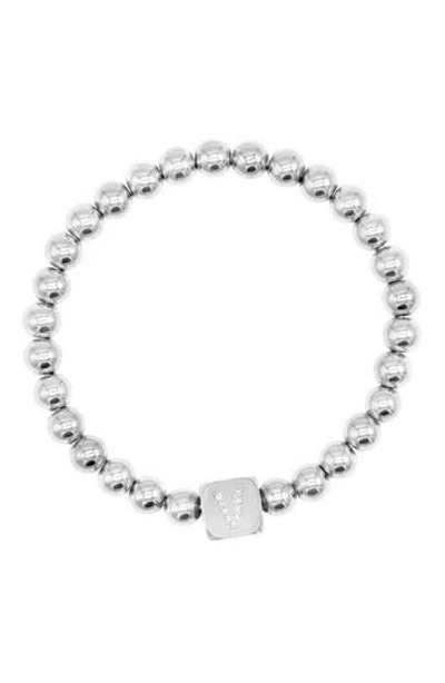 Adornia Initial Cube Bead Stretch Bracelet In Silver-v