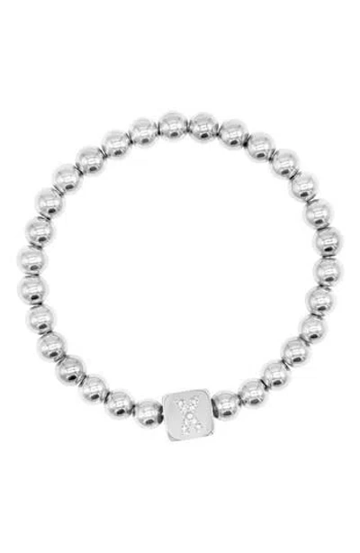 Adornia Initial Cube Bead Stretch Bracelet In Silver-x