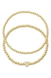Adornia Initial Heart Charm Beaded Chain Bracelet Set In Gold