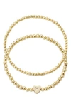 Adornia Initial Heart Charm Beaded Chain Bracelet Set In Gold