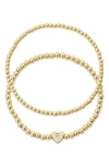 Adornia Initial Heart Charm Beaded Chain Bracelet Set In Gold