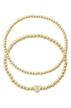Adornia Initial Heart Charm Beaded Chain Bracelet Set In Gold
