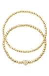 Adornia Initial Heart Charm Beaded Chain Bracelet Set In Gold