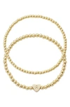Adornia Initial Heart Charm Beaded Chain Bracelet Set In Gold