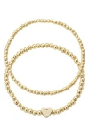 Adornia Initial Heart Charm Beaded Chain Bracelet Set In Gold