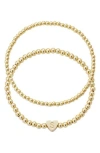 Adornia Initial Heart Charm Beaded Chain Bracelet Set In Gold