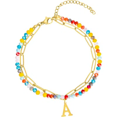 ADORNIA ADORNIA INITIAL WATER RESISTANT LAYERED BRACELET