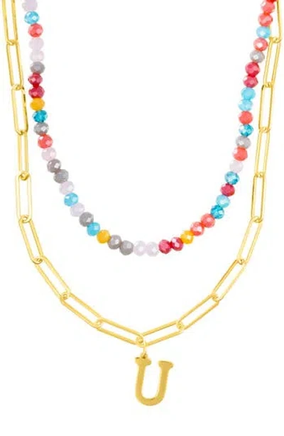 Adornia Initial Layered Necklace In Multi-u