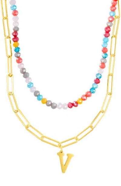 ADORNIA ADORNIA INITIAL WATER RESISTANT LAYERED NECKLACE