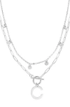 Adornia Silver Tarnish Resistant Confetti And Paperclip Layered Initial Toggle Necklace In Silver-c