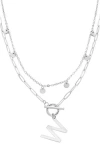 Adornia Silver Tarnish Resistant Confetti And Paperclip Layered Initial Toggle Necklace In Silver-w