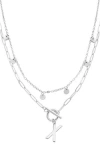 Adornia Silver Tarnish Resistant Confetti And Paperclip Layered Initial Toggle Necklace In Silver-x
