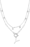 Adornia Silver Tarnish Resistant Confetti And Paperclip Layered Initial Toggle Necklace In Silver-y