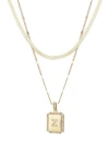 Adornia Gold Pave Tag Pendant And Herringbone Chain Initial Necklace Set