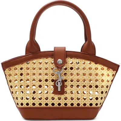 Adornia Kane Rattan Faux Leather Shoulder Bag In Brown/ Tan