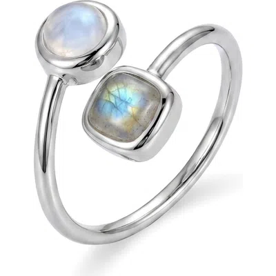 Adornia Labradorite And Moonstone Bypass Ring In Green/ White