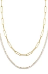 Adornia Paper Clip Chain And Tennis Necklace Set Gold In Gold