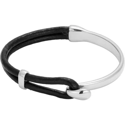 Adornia Leather And Cuff Bracelet In Black/ Silver