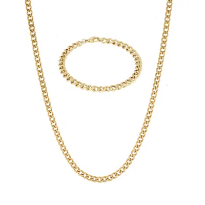 Adornia Men's Tarnish Resistant 18k Gold Plated 5mm Curb Chain Bracelet And Necklace Set