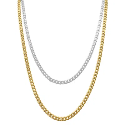 Adornia Men's Water Resistant Curb Chain Set Silver And Gold
