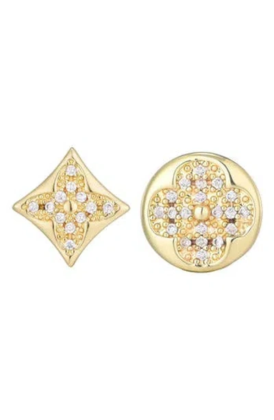 Adornia 14k Gold Plated Mismatched Cz Clover Stud Earring Pair